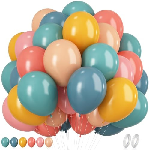 Luftballons Retro Boho, 60 Stück 12 Zoll Regenbogen Blau Rosa Ballon, Bunt Luftballons Dusty Blau Dusty Rosa Vintage Pastell Gelb Beige Ballons für Sommer Babyparty Weltraum Geburtstag Dekorations