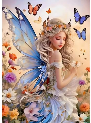 GDYEEH 5D Engelmädchen Diamant Painting Pictures, DIY Blumen Diamant Art Painting Kits,Schmetterling Diamond Painting Set for Adults Anfänger, Mosaic Making, Diamond Painting for Home Decor 30x40cm
