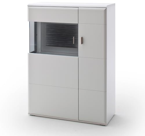 Lomadox Highboard Vitrine Vitrinenschrank Schrank Wohnzimmer Esszimmer weiß matt 90 cm montierte Lieferung