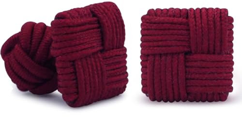 HONEY BEAR Gemelos de seda del nudo de la tela para hombre, cuadrado Plaza para el regalo de boda del negocio (Rojo oscuro)