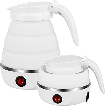 Dhqkqg Foldable Electric Kettle, 600ML Silicone Electric Water Boiler, Mini Travel Kettle, Portable Coffee Kettle, Collapsible Kettle with Separable Power Cord for Camping Hiking Traveling (White)