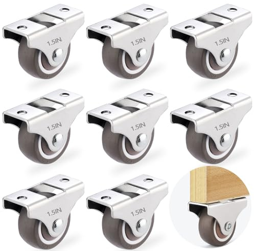 8Pcs 1.5 Inch Fixed Caster Wheels Heavy Duty, Rigid Plate Casters Wheels for Furniture, Cabinet, Under Bed Storage Drawer, Non Swivel, with Screws