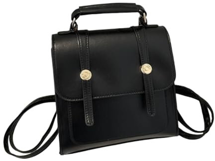 FUXIU Multifunktions-Rucksack für Damen, PU-Leder, Schulrucksack, kleiner Rucksack, lässiger Reiserucksack, Schwarz