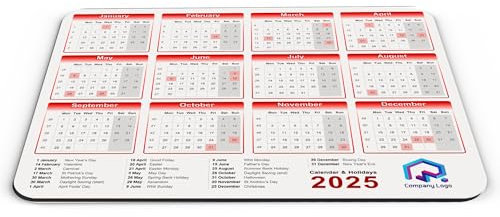Personalised Calendar & Holidays 2025 Computer PC Mousemat (Red)