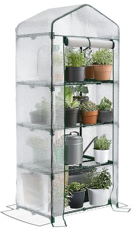 VOUNOT® Serra da Giardino a 4 Ripiani – Ideale per Balcone, Terrazzo ed Esterni, Serre per Piante con Telaio in Acciaio Robusto e Telo in PVC Rinforzato, 69x49x160 cm, Bianco