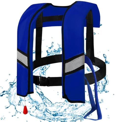 AOpghY Rettungswesten, automatisches Aufblasen, 150 N, Schwimmweste aus Nylon mit Schnalle, Reflektorstreifen und Pfeife, zusätzlicher Schlauch, Keine Gasflaschen (blau), Zubehör für den Außenbereich