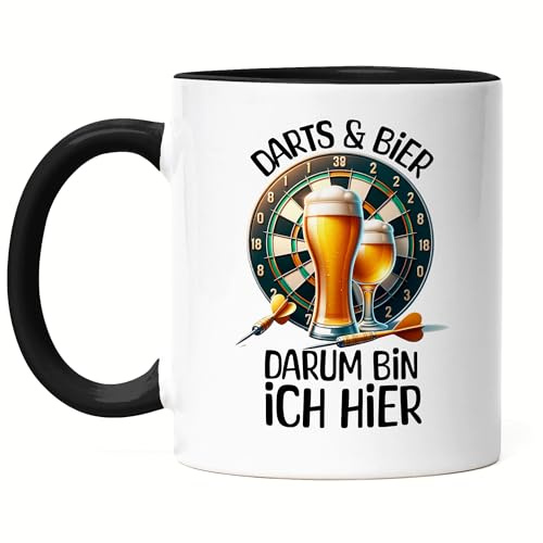 Hey!Print Darts & Bier Tasse schwarz Dartspieler Hobby Biertrinker Weihnachten Geburtstag Bullseye