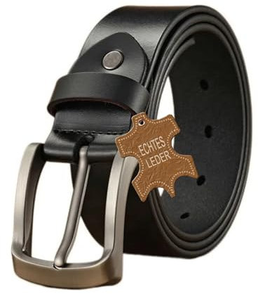 Herren Ledergürtel aus Rindsleder, Gürtel Handgemacht, für Männer Jeans Anzug, 38mm breit, Länge kürzbar, Echtleder schwarz (95CM)