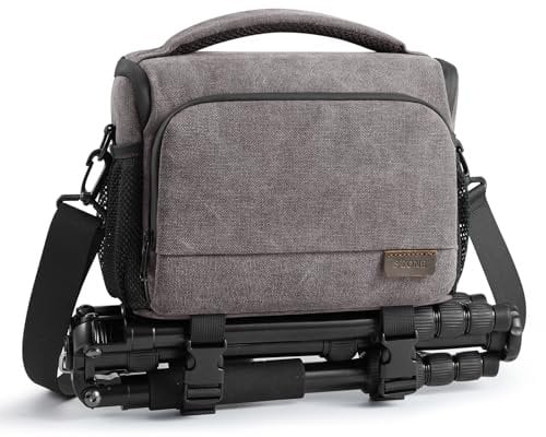 S-ZONE Water Resistant Canvas Camera Sling Bag Photography Crossbody Strap for DSLR with Tripod Holder Trolley Sleeve