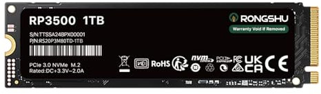 RONGSHU 1TB NVMe SSD M.2 PCIe Gen 3×4, Velocidad de Lectura hasta 3,500 MB/s, M.2 2280 Interno Soild State Drive, SLC Cache 3D NAND TLC Compatible con Laptop y PC de Escritorio (RP3500)
