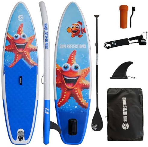 Campsup Sun Reflections Kids 8'2 (250 cm) Aufblasbares SUP Board für Kinder – Komplettset mit verstellbarem Paddel, Sicherheitsleine, Transporttasche & Finne | rutschfest