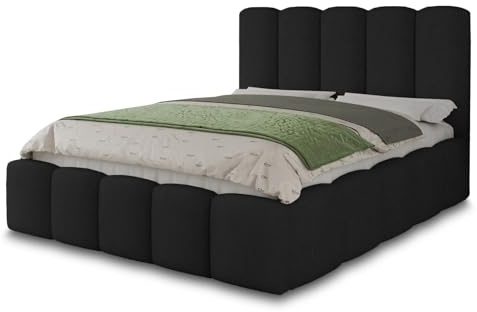 Sofnet Polsterbett Aura - Bettkasten mit Gasdruckfedern - Doppelbett mit Lattenrost, Bett mit Polsterkopfteil, Bettgestell, Schlafzimmer, Bouclé-Stoff (160 x 200 cm, Schwarz (Coral 60))