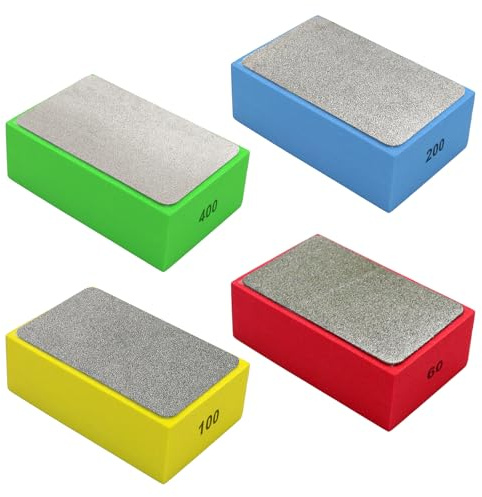 4 Pcs Tampon Polissage à la Main en Diamant Cale a Poncer Carrelage Blocs de Ponçage en Éponges Cale de Poncer Beton pour Porcelaine Granit Marbre Carreaux Céramique(60# 100# 200# 400#)