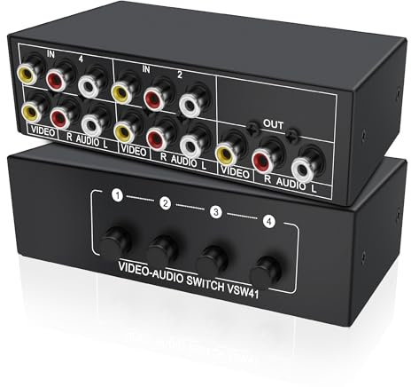 XMSJSIY Conmutador AV RCA 4 en 1 salida de vídeo compuesto L/R estéreo Audio Video Switcher caja de 4 puertos para HDTV DVD STB PS2/3