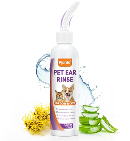 Pjordo Cat & Dog Ear Cleaner Solution, Dog Ear Drops to Remover Wax Build Up & Debris, Soothe Itching, Stop Odors, Head Shaking, Scratching & Discomfort (120ml)