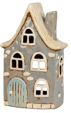 formano Windlicht Haus 27cm Steinzeug Handbemalt Teelichter Herbst Deko Laterne