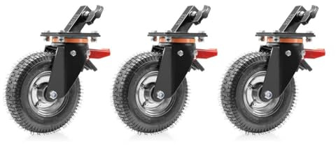 SHAPE Montreal Big Wheels Set of 3 – Heavy-Duty 8″ Pneumatic Caster Wheels with 360° Swivel & Brake System for Studio Stands, Rig Carts, Filmmaking, Videography & Content Creation