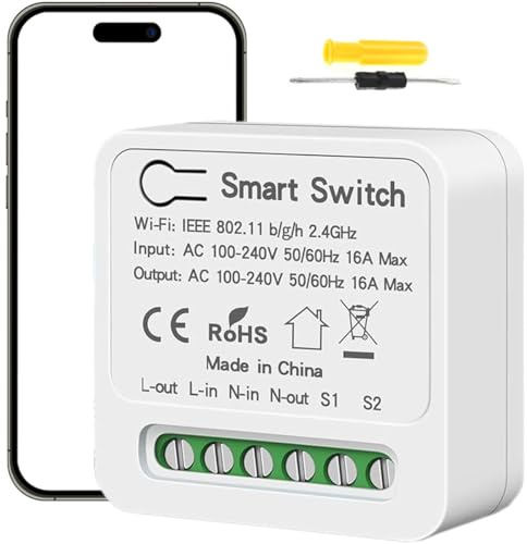 Acmerota Zigbee Smart Schalter Mini Smart Light Switch Zigbee Hub erforderlich, Schalter DIY-Sicherungsmodul 2-Wege-Steuerung 16 A Kompatibel mit Alexa, Google Home, Neutralleiter erforderlich