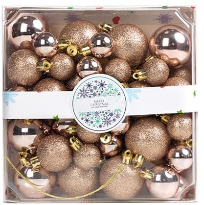 Christmas Baubles, (Set of 44) Christmas Tree Balls Ornaments, Xmas Tree Decorations (C-rose Gold-44pcs)