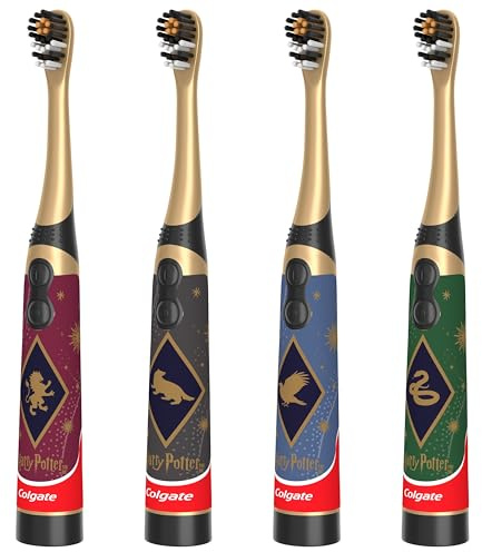 Colgate Harry Potter Kids Battery Toothbrush Multipack, Extra Soft Kids Vibrating Toothbrush, AA Batteries Included, 4 Pack, for Witches and Wizards Ages 3 and Older, Lay Flat Design