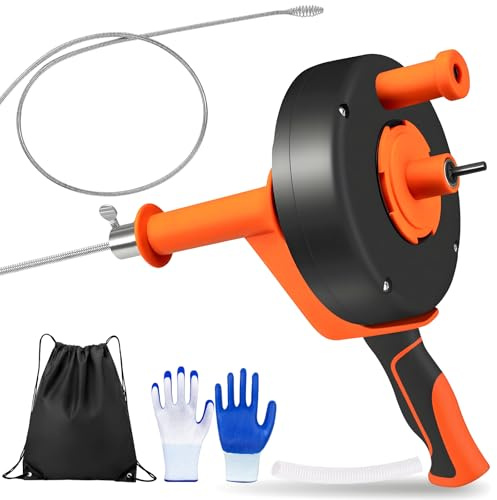 Dhnvcud 10M(25FT) Drain Snake with Drill Attachment, Heavy Duty Plumbing Snake Hair Clog Remover, Flexible Pipe Auger for Bathtub, Bathroom Sink, Kitchen & Shower Drain