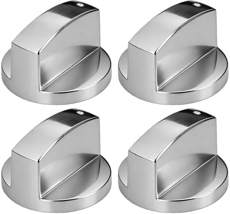 Cooker Knobs Replacement,4 Pcs 6mm Gas Stove Control Knobs Silver Metal Switch Adaptors for Hob Cooktop Oven Temperature Adjustment Thermostat Accessories Knob Easy-Install(Check D-Shape Orientation）