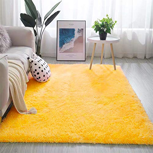 GueTTO Flauschiger Langflor-Teppich Weiß, Rutschfester Teppich Wohnzimmer Schlafzimmer, Kunstfell, Wohnaccessoires, Stylisch,Gelb,200 x 300 cm