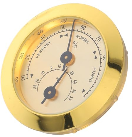 Yardwe Rundes 50mm Zigarrenhumidor Hygrometer Thermometer mit Mechanischem Zeiger Vollgold Präzises Feuchtigkeits und Temperaturmessgerät für Zigarrenschränke und Humidore
