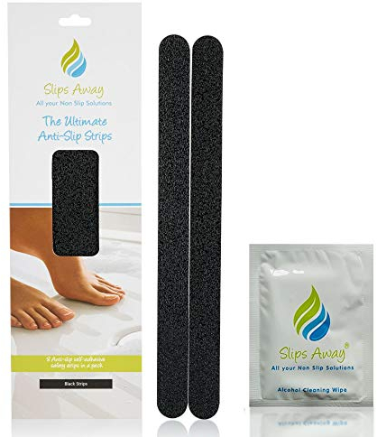 Anti Slip Bath Shower Tray Strips - Modern stylish alternative to a Rubber Suction Mat - Strong textured stick on Anti Skid safety treads the family (8x BLACK) - SLIPS AWAY®