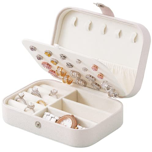 Larlary Portagioie,Porta Gioielli donna,Organizer Gioielli per Anelli Orecchini Collane e Bracciali,16cm x 11cm x 5cm (White)