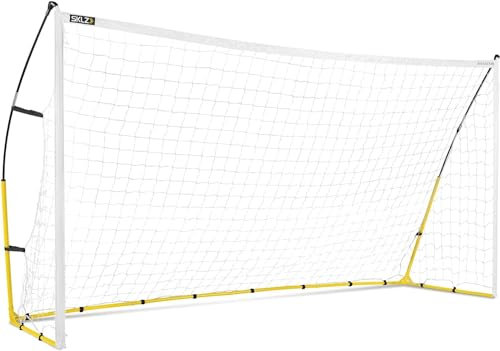 SKLZ Quickster Fußballtor, 3,6 x 1,8 m, tragbares Tor für Garten und Feld, robuster Spannrahmen und schweres 2-lagiges Netz, verstellbare Click-Lock-Stangen, Metallpfähle, Tragetasche mit Griff