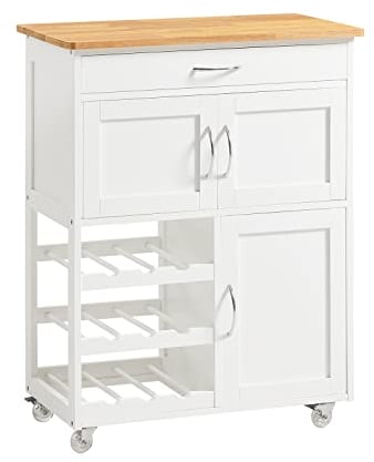 SoBuy Mobile Cucina Salvaspazio con Ruote Carrello Cucina con Cassetti e Portabottiglie, Mobiletto Credenza credenza cucina per Cucina o Sala da Pranzo, Bianco 67x86x38cm FKW45-WN