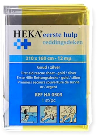 Heka – Rettungsdecke Gold/Silber, Notfalldecke 160x210 cm, Erste-Hilfe-Decke für Auto, Camping, Wandern UVM.