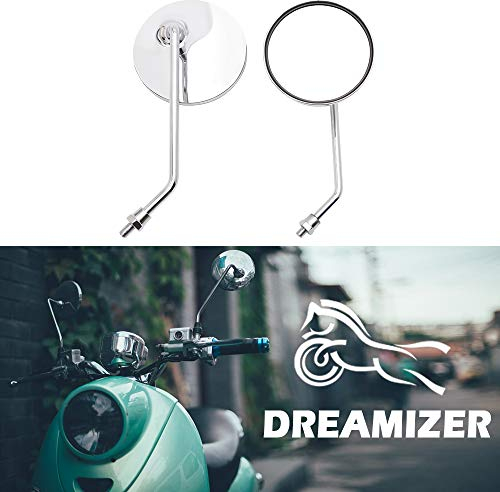 DREAMIZER 10mm Chrom Motorrad Spiegel, Motorrad Rückspiegel für Cafe Racer Shadow Rebel 250 Nighthawk VTX1300 1800 CB500 550 600 650 750 900 1000 Cruiser