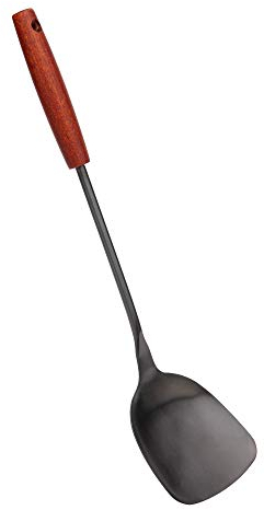 Wok-Pfannenwender mit langem Holzgriff, 304 Edelstahl.38cm Wok-Utensilien, Edelstahl Wok-Spatel Pfannenwender