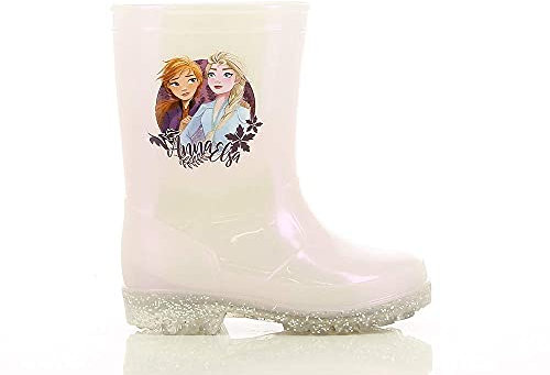 Disney Frozen - Stivali da pioggia per bambini con stampa Anna ed ELSA, Bianco (bianco), 25 EU