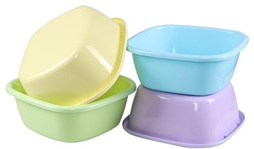 Waikhomes 12 Quarts Square Washing Up Bowl, Set of 4 Wash Bowl Kitchen Sink, Plastic Square Basin Bowl