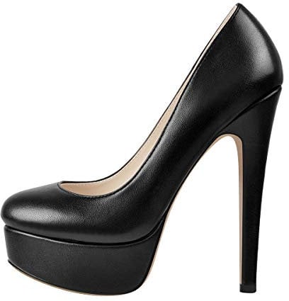 Only maker Damen Elegante High Heels Plateau Pumps Runde Zehen Stiletto Absatz Lederoptik Schwarz 46 EU