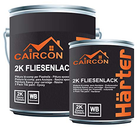 CAIRCON 2K Fliesenlack Bodenfliesen Fliesenfarbe Wand Küche Bad Silbergrau - 5Kg
