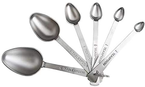 6PCS Stainless Steel Measuring Spoons Tablespoon Teaspoon Set for Cooking Baking Spice Jars Containers Dry Liquid Stevia Measurement Adding Ingredients to Recipes Drawer Kitchen Utensil Gadgets Home