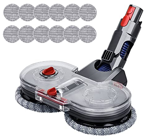 Yolando Tête de Balai électrique pour Dyson V11 V10 V8 V7 Aspirateur sans Fil, Accessoire de Rechange de Brosse de Sol pour Parquet Sols Durs, avec Réservoir d'eau et 12 Tampons de Balai (Mop Head)