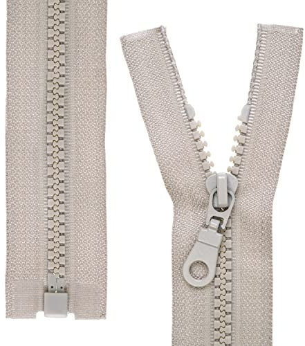 Teilbarer Reißverschluss, 2 Stück, 35 cm Schienenlänge, in Grau, 1-Weg offenes Ende #5, 5,75 mm Schienenbreite, 34 mm Bandbreite, Ersatz Reissverschluss Kunststoff, Kunststoffreissverschluss # 5