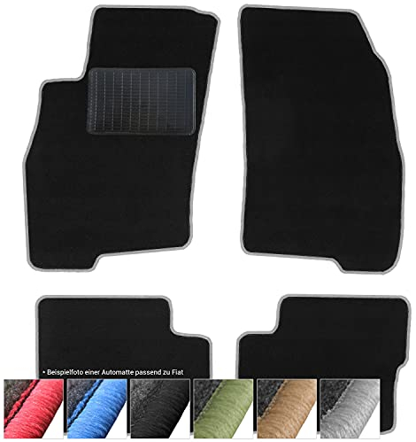 moto-MOLTICO Fußmatten Auto - Velours Autoteppiche passend für FIAT 500 ab 2007-4-teiliges Set - Schwarze Automatten mit Grauen Ziernähten