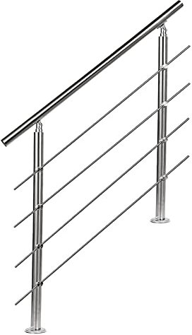 EINFEBEN Barandilla de acero inoxidable para escaleras, balcones, balaustradas, 150 cm con 4 travesaños, para interior y exterior
