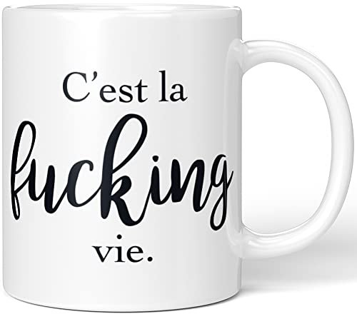 JUNIWORDS Tasse, C'est la Fucking Vie, Wähle Farbe, Weiß