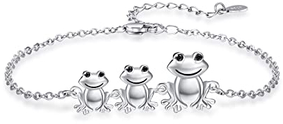 KINGWHYTE Frosch Armband 925 Sterling Silber Tierarmband Verstellbar Frauen Frosch Armband Schmuck Familie Geschenk für Schwester Mutter Tochter