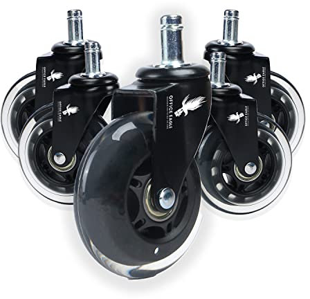 OFFICE EAGLE Bürostuhl Rollen (5er Set) Ersatz-Rollen für Bürostühle passend für 11mm & 22mm - Hartbodenrollen - Gummirollen Bürostuhl mit Bremse