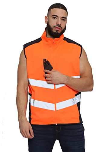 Parsa Fashions HI Vis Viz Body Warmer Visibility Fleece Polyester Waterproof Gilet Waistcoat (as8, alpha, one_size, regular, regular, Orange-Navy, XL)