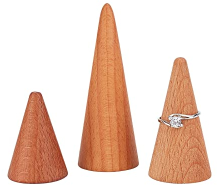 nbeads 3 Stück Holzkegel Ringhalter, 3 Größen Kegelförmiger Fingerringständer Schmuckturm Säulendisplay Für Die Ringschmuckausstellung, Peru, Höhe: 3.95cm/5.45cm/8.05cm
