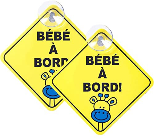 WildAuto Bimbo a Bordo Baby on Board Sign con Ventosa,Adesivi Baby per Macchina,Sfondo Giallo(2 pezzi-Nero)